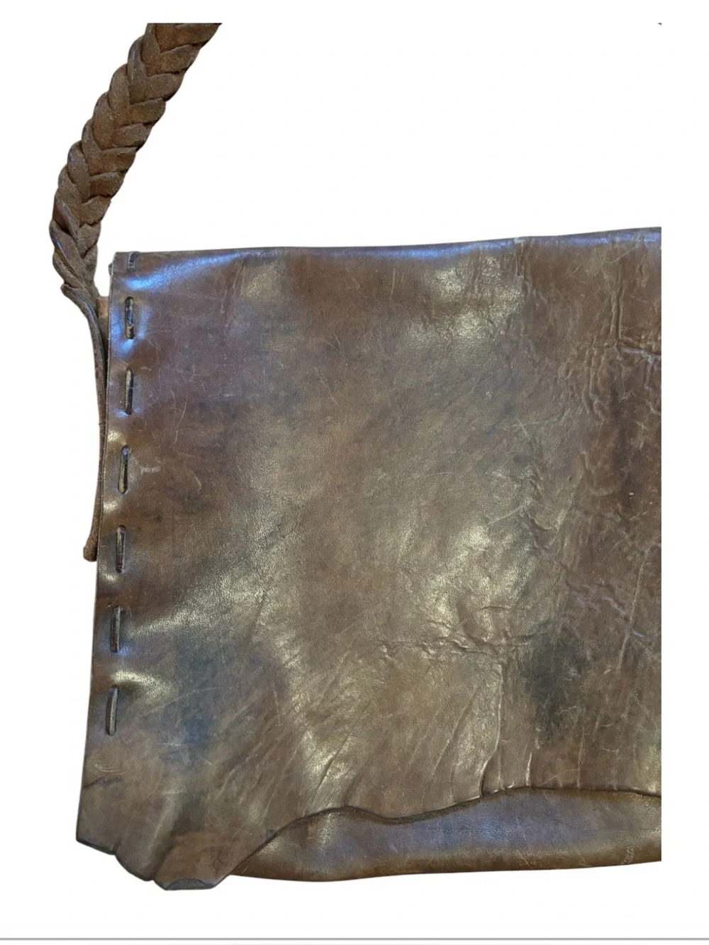 Large Brown Handmade Leather Satchel With Braided Sturdy Strap | Hippie Travel